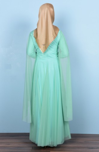 Dantel Detaylı Elbise 3036-03 Mint Yeşil