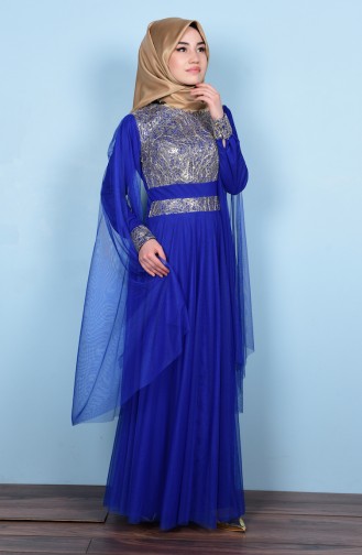 Saxe Hijab Evening Dress 3036-09