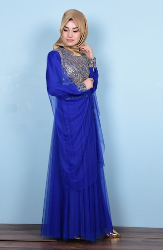 Saxe Hijab Evening Dress 3036-09