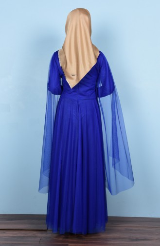 Saks-Blau Hijab-Abendkleider 3036-09