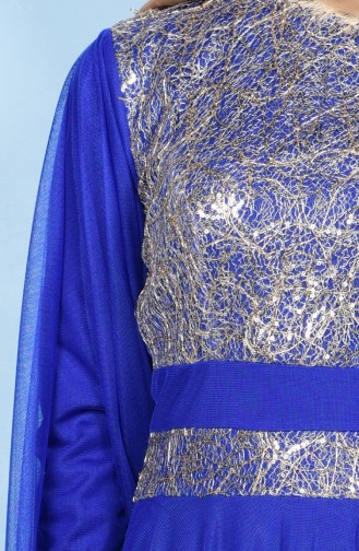 Saks-Blau Hijab-Abendkleider 3036-09