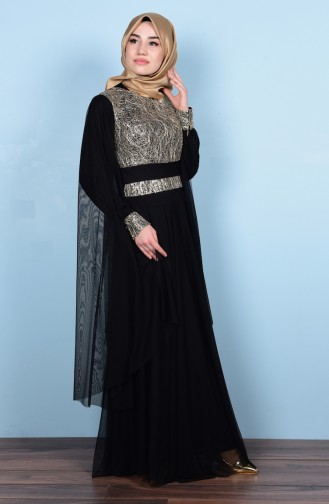Black Hijab Evening Dress 3036-01