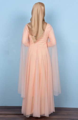 Salmon Hijab Evening Dress 3036-02