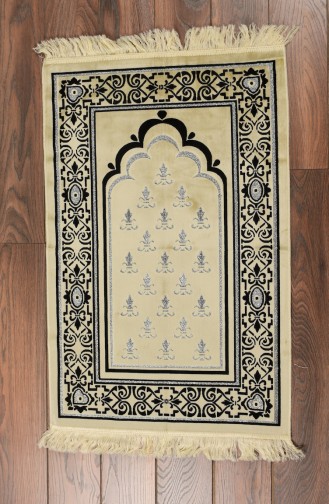 Tapis de Prière Kadifeteks a Paillette 0014-02 Noir Creme 0014-02