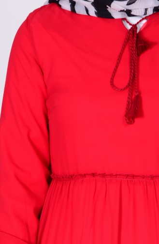 Büzgü Detaylı Şifon Elbise 4146-11 Kırmızı
