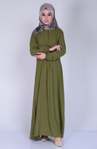 Robe Visocse Détail Boutons 1250-17 Vert Khaki Clair 1250-17