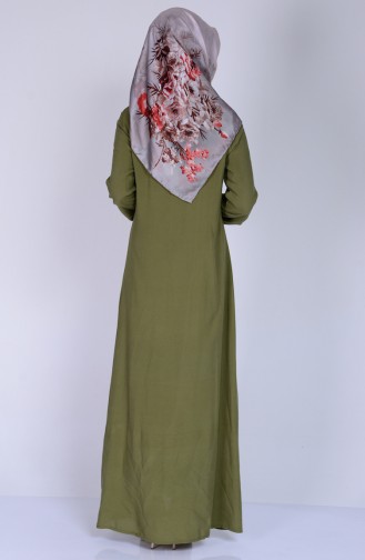 Düğme Detaylı Viskon Elbise 1250-17 Açık Haki Yeşil