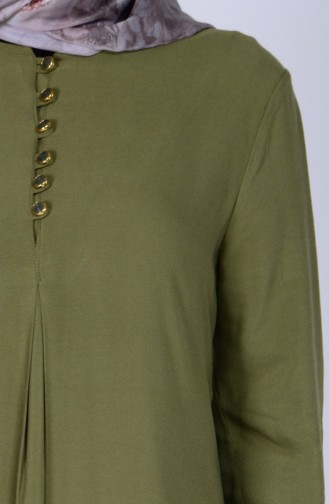 Düğme Detaylı Viskon Elbise 1250-17 Açık Haki Yeşil