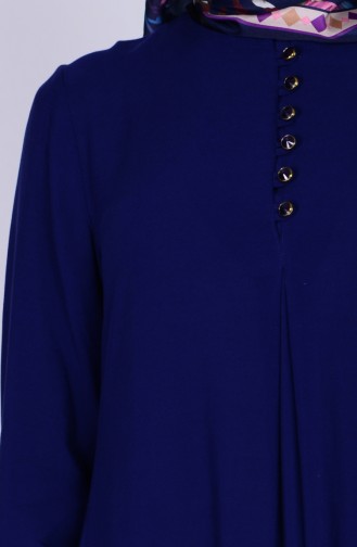 Düğme Detaylı Viskon Elbise 1250-16 Açık Lacivert