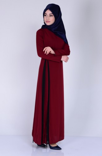 Renkli Pileli Elbise 2801-01 Bordo Siyah
