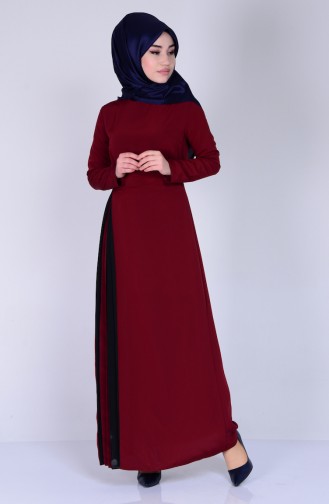 Renkli Pileli Elbise 2801-01 Bordo Siyah