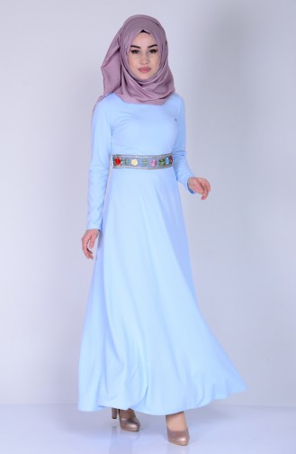 Eisblau Hijab Kleider 6068-01