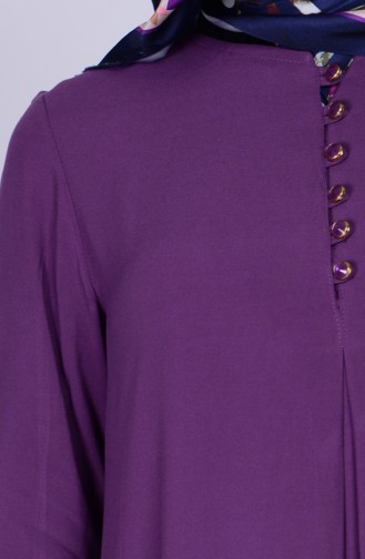 Düğme Detaylı Viskon Elbise 1250-13 Lila