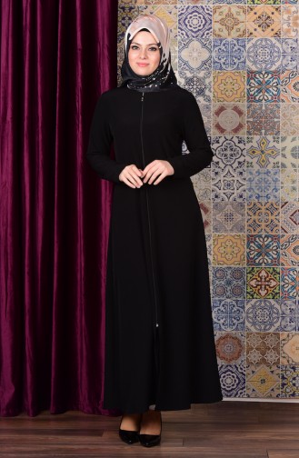 Fermuarlı Ferace 0545-01 Siyah