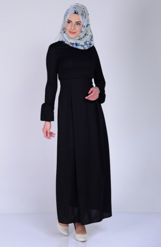 Pileli Elbise 6072-04 Siyah