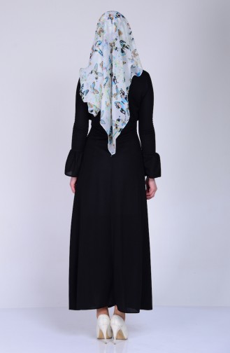 Pileli Elbise 6072-04 Siyah
