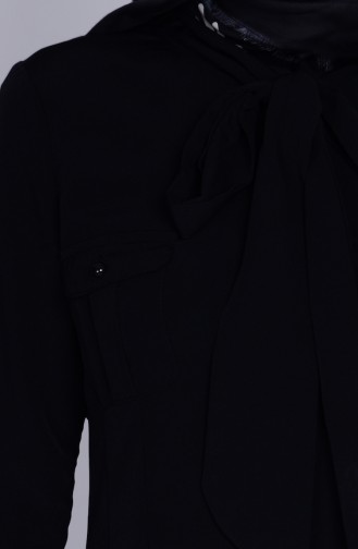 Kravat Yaka Düğmeli Tunik 2047-01 Siyah