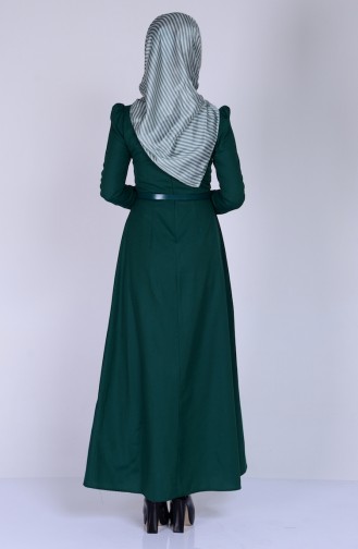 Kemerli Elbise 2781-13 Zümrüt Yeşil