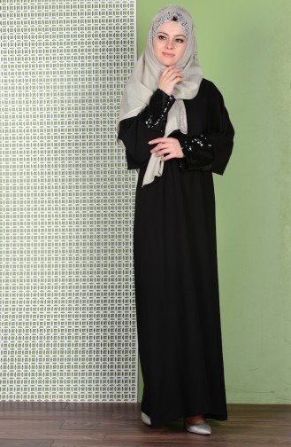 Abaya mit Pailetten  5802-01 Schwarz 5802-01