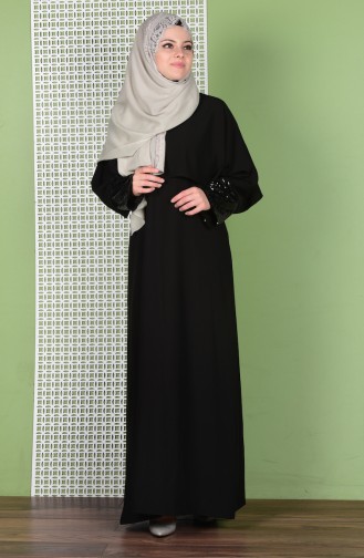 Abaya Détail Paillette 5802-01 Noir 5802-01