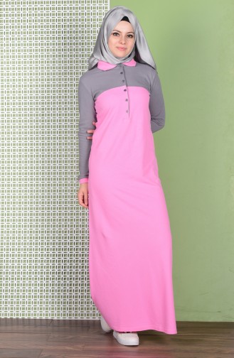 Patchwork Kleid Polo Kragen 2802-06 Pink Grau 2802-06
