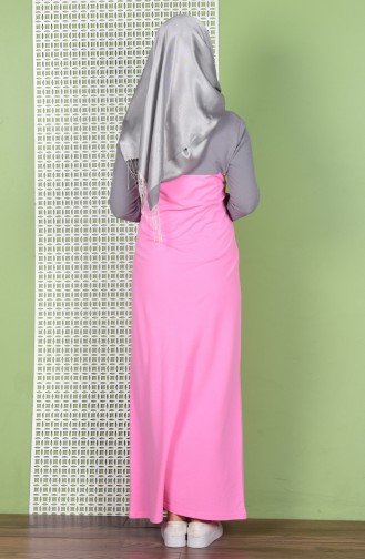 Patchwork Kleid Polo Kragen 2802-06 Pink Grau 2802-06