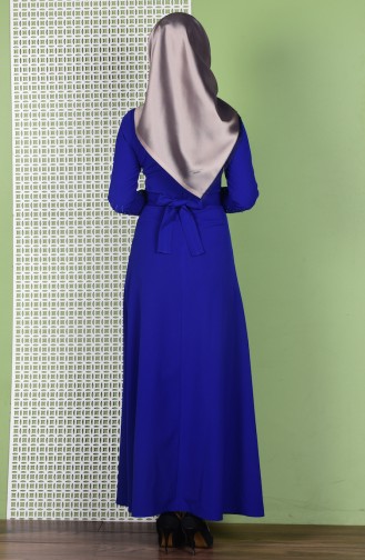 Taş Detaylı Kemerli Elbise 0110-01 Saks