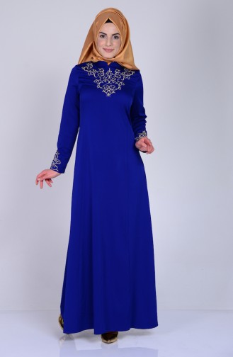 Saks-Blau Hijab Kleider 2054-09