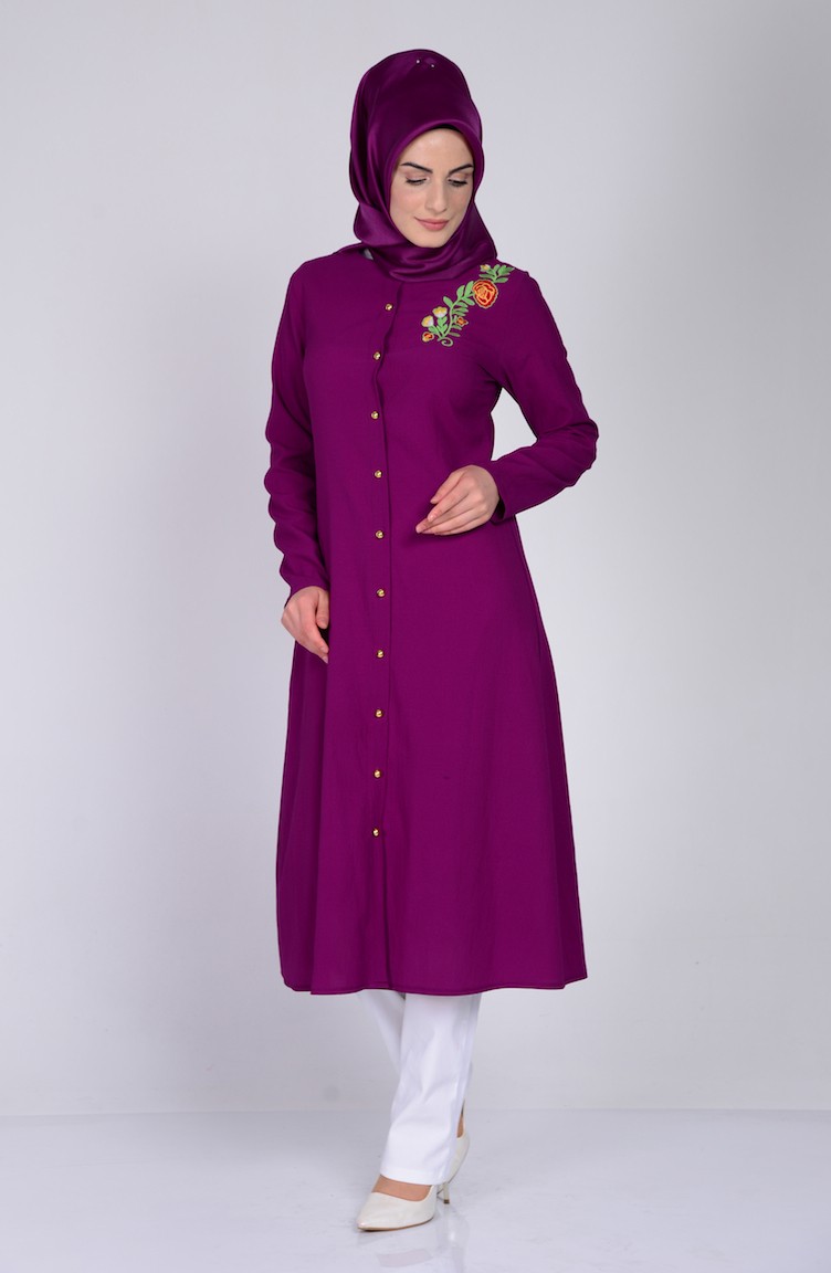 Nakış Detaylı Tunik 1094-05 Mor