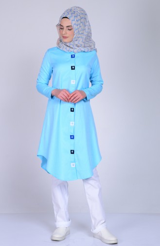 Tunique Garnie a Boutons 6187-16 Turquoise 6187-16