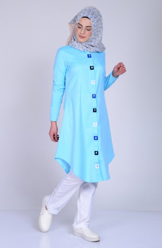Tunique Garnie a Boutons 6187-16 Turquoise 6187-16