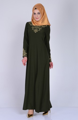 Nakışlı Elbise 2054-04 Yeşil