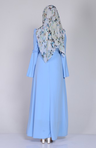 İspanyol Kol Kuşaklı Elbise 1401-06 Bebe Mavi