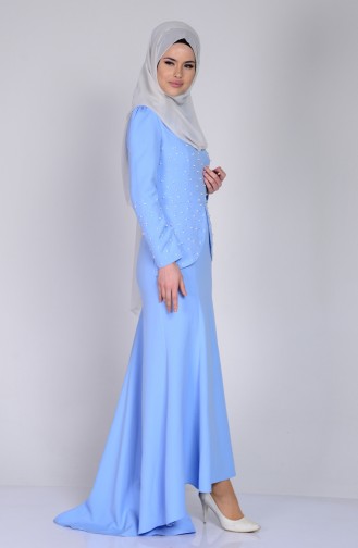 İnci Detaylı Elbise 3009-04 Bebe Mavi