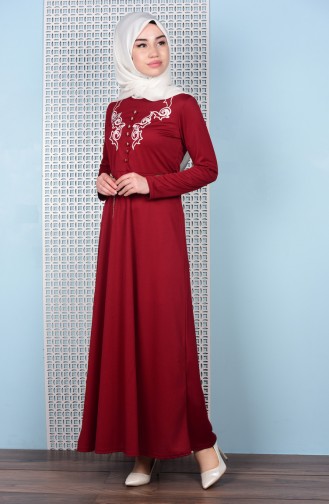 Claret Red Hijab Dress 0463-03