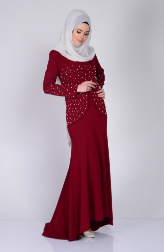 Claret Red Hijab Dress 3009-05
