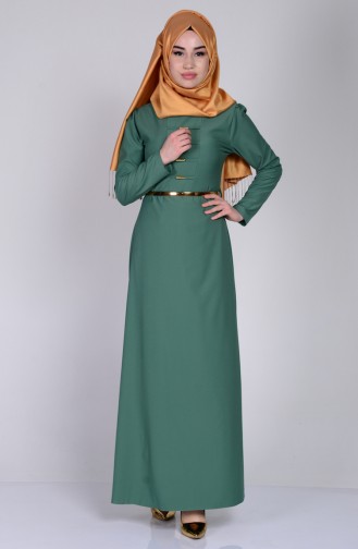 Kemerli Elbise 5016-11 Çağla Yeşil