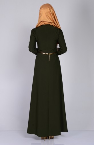Kemerli Elbise 5016-09 Haki Yeşil