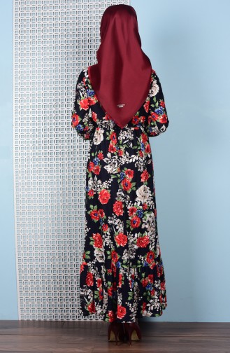 Fırfırlı Elbise 3007-03 Lacivert Mavi