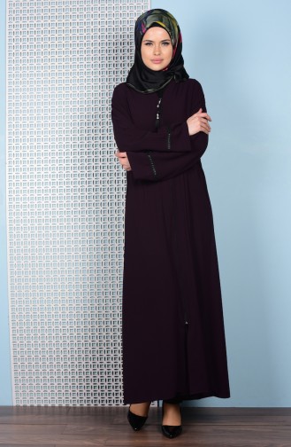 Abaya a Fermeture 7716-02 Pourpre 7716-02