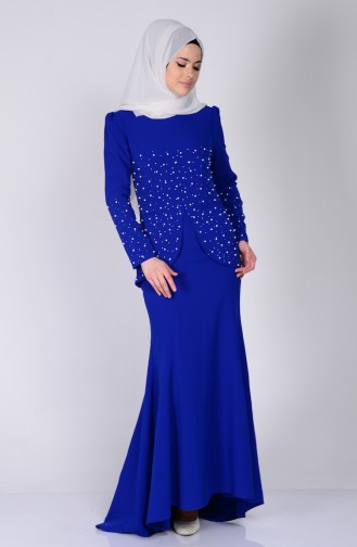 Saxe Hijab Dress 3009-02