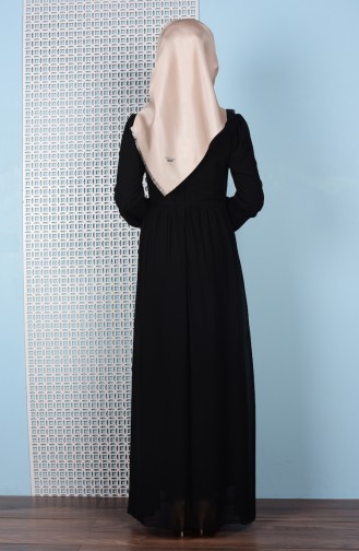 Fırfır Detaylı Nakışlı Elbise 99032-02 Siyah