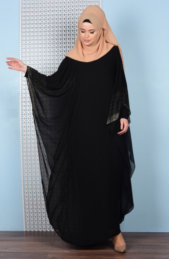 Taş Detaylı Şifon Elbise 99026-01 Siyah