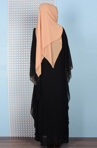 Taş Detaylı Şifon Elbise 99026-01 Siyah