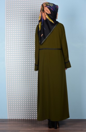 Abaya a Fermeture 7716-03 Vert Huile 7716-03