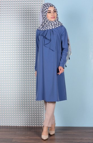 Kravat Detaylı Tunik 3053-01 Koyu Mavi