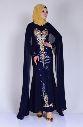 Navy Blue Hijab Dress 52573-03