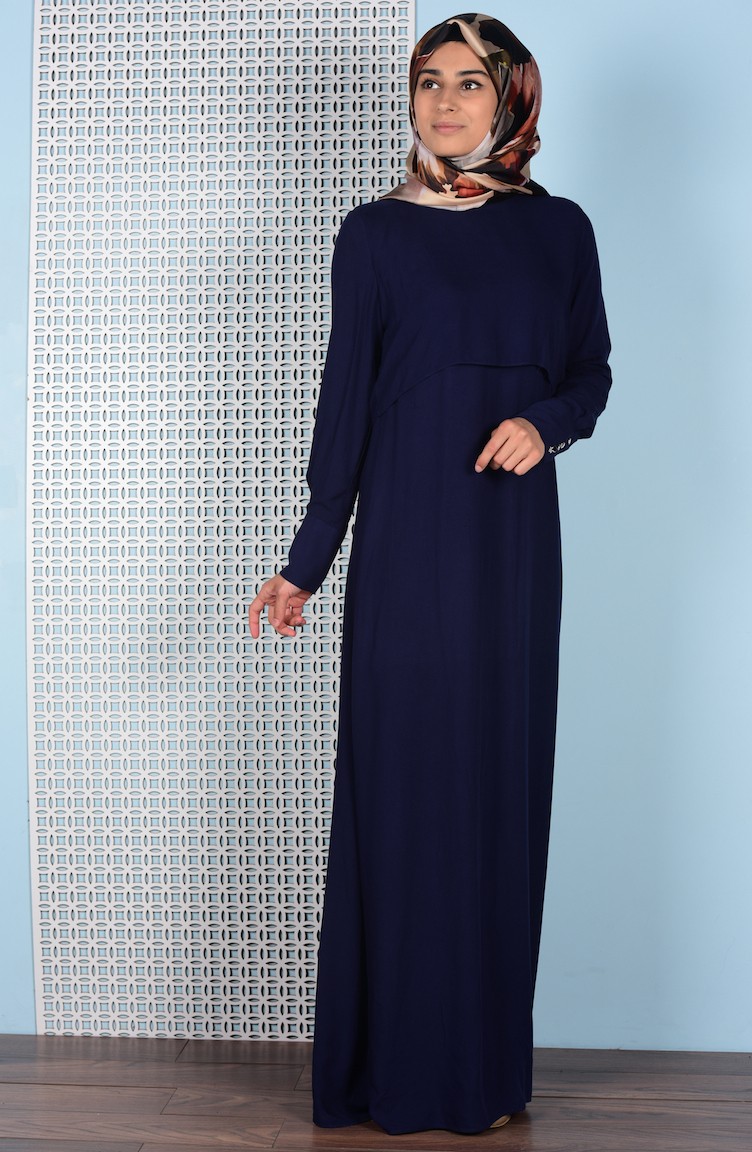 Navy Blue Hijab Dress 5021-07