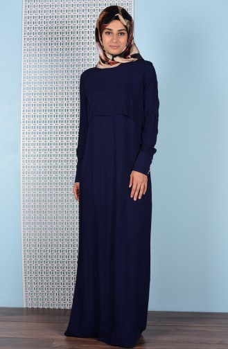 Navy Blue Hijab Dress 5021-07