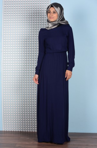 Navy Blue Hijab Dress 5042-07